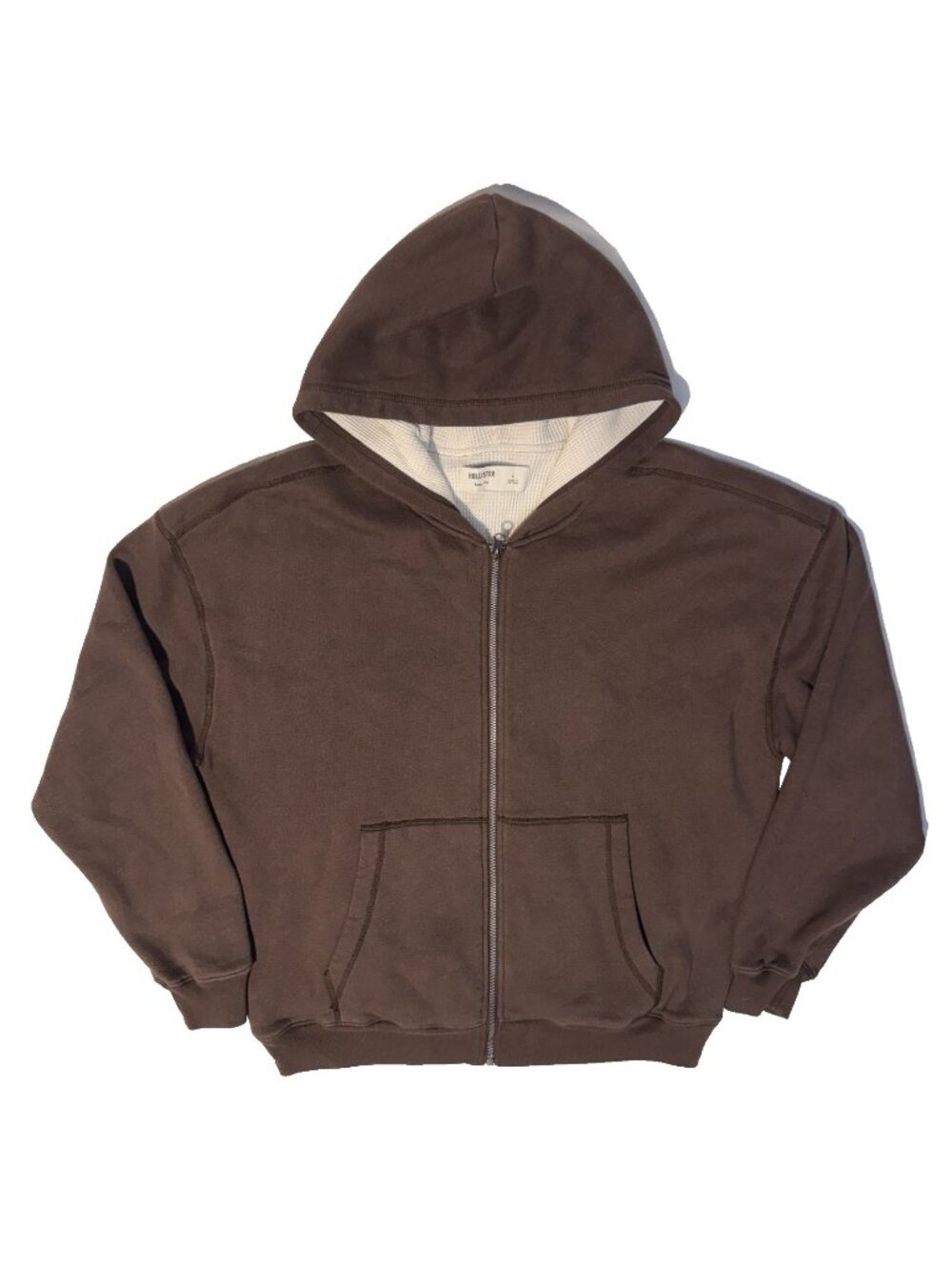 Hollister Brown Boxy Fit Zip up Hoodie Thermal Lined Y2K 2000s Skater Fit Large